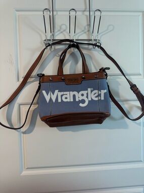 Wrangler Blue Canvas Crossbody with Brown Leather Trim